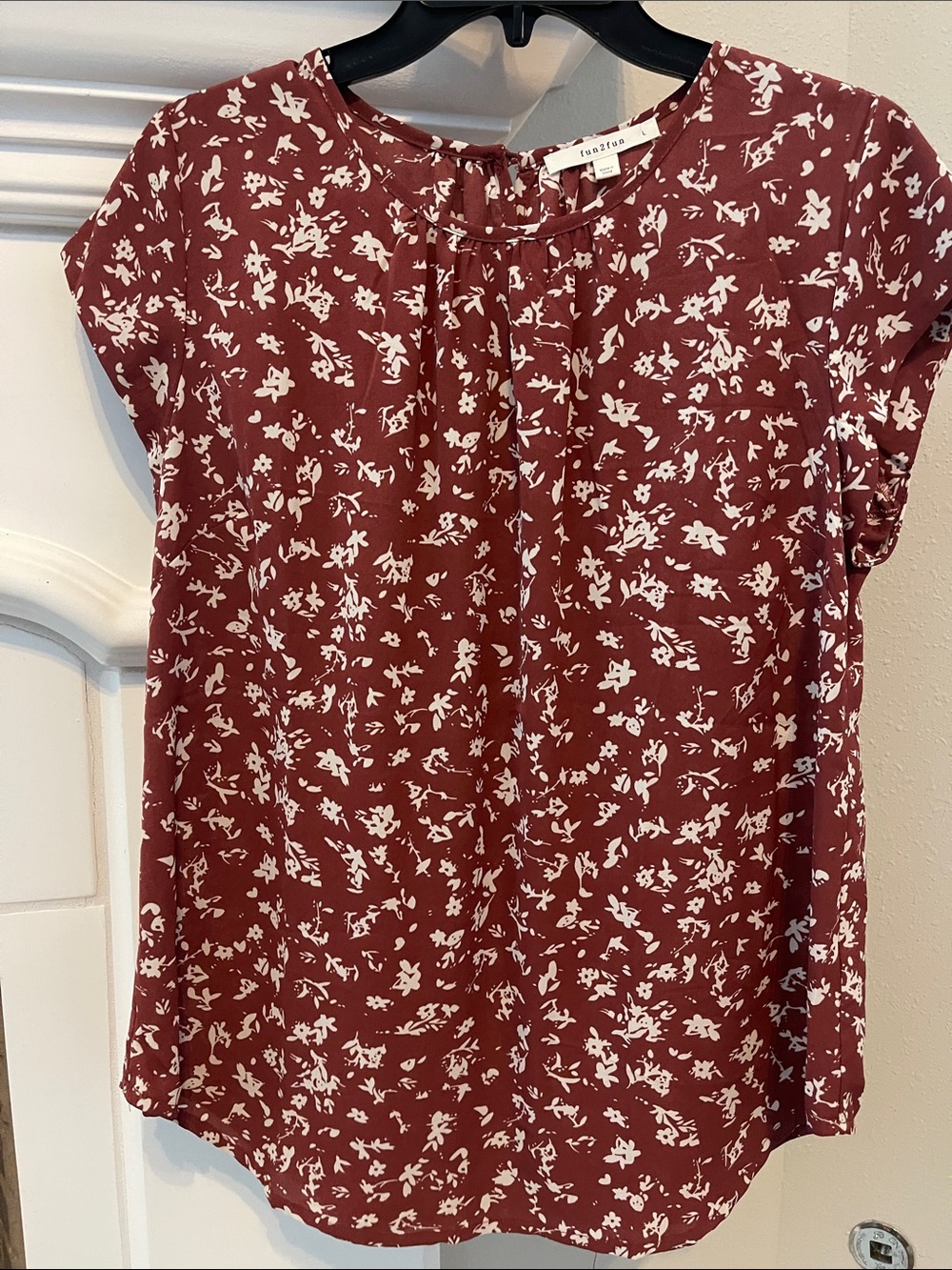 fun 2 fun Burnt Orange Fall Floral Short-Sleeve Blouse